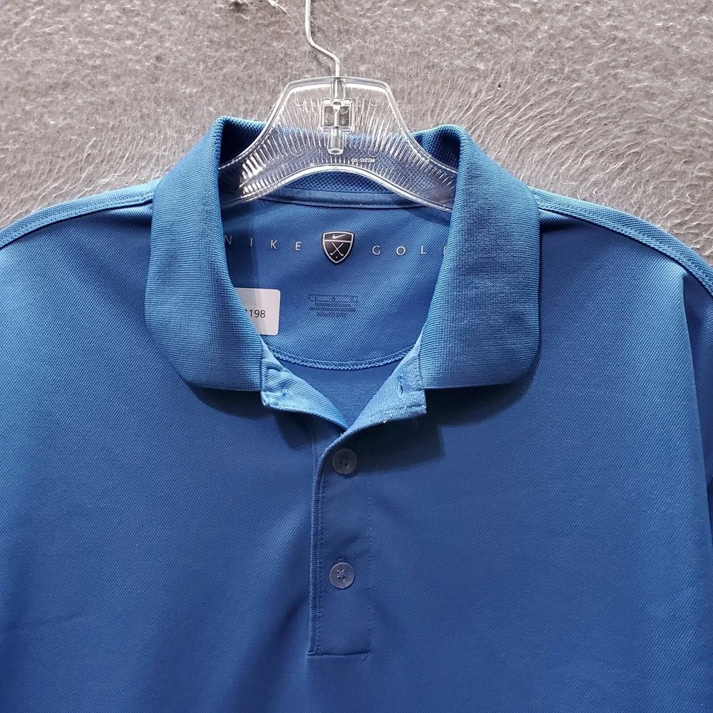 Nike Golf Men Polo Shirt Large Blue Swoosh‎ Logo Embroidered Short Sleeve Collar
